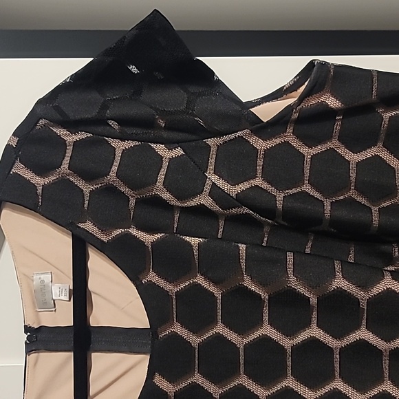 Avenue Midi Dress Women's 22/24 Black Tan Lace Short Sleeve Stretch Comfort - Picture 4 of 12